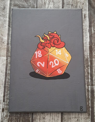 Baby dragon sleeping on a dice.