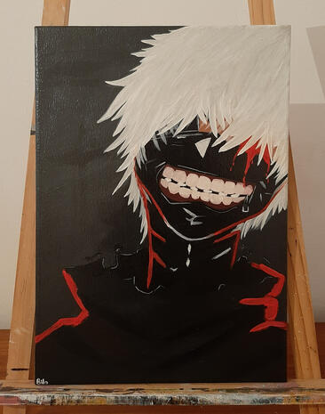Kaneki with his hair covering his eyes