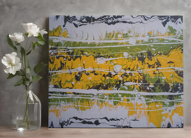 green,yellow,white and black abstract lines.